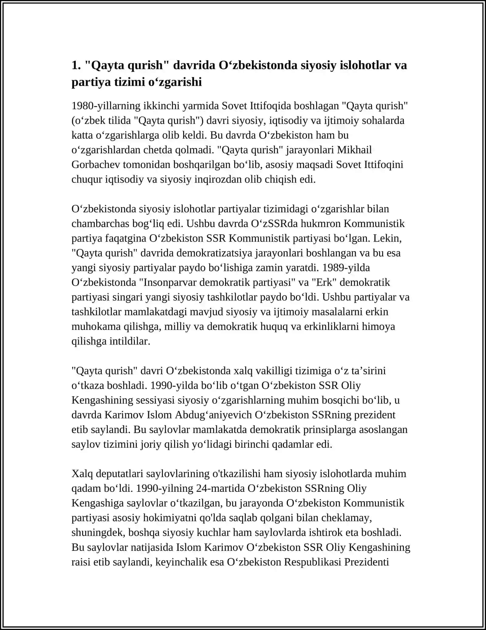 "QAYTA QURISH" YILLARIDA OʼZBEKISTONDAGI IJTIMOIY-SIYOSIY VZIYAT 3