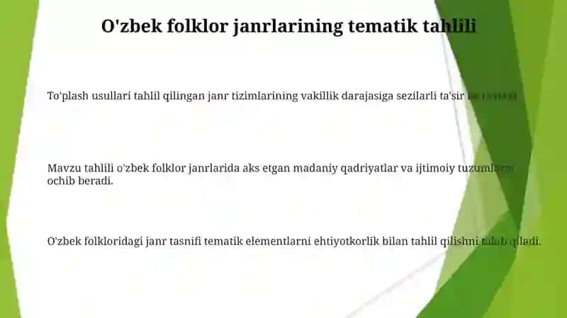 Oʻzbek folklorining janrlar tizimi haqida material toʻplash va tahlil qilish 3