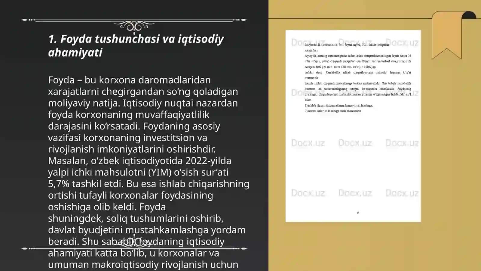 Foyda va uni maksimallashtirish. Foyda (daromad) tushunchasi 3