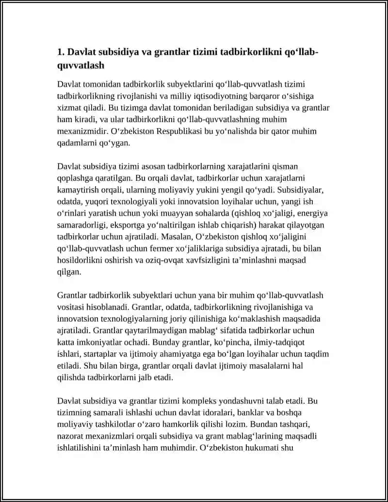 Davlat Subsidiya va Grantlar Tizimi Tadbirkorlikni Qo‘llab-quvvatlash 3