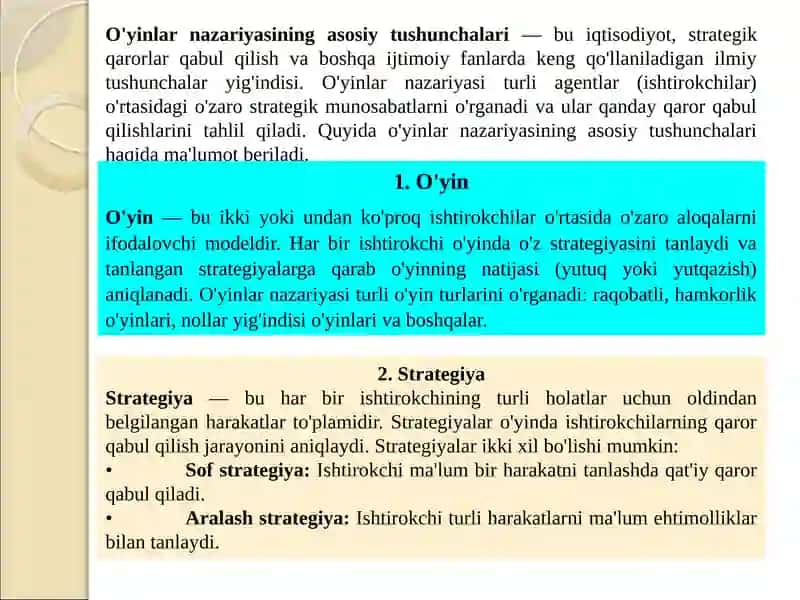 O‘yinlar nazariyasi va o‘zaro hamkorliklarni modellashtirish 3
