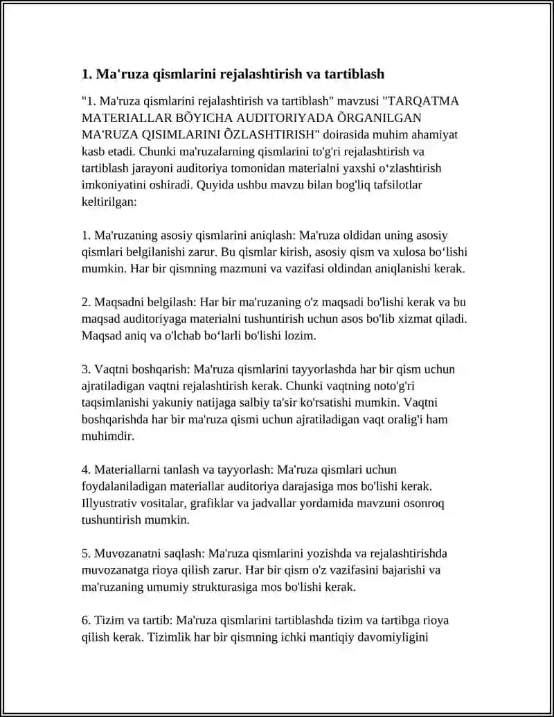 TARQATMA MATERIALLAR BÕYICHA AUDITORIYADA ÕRGANILGAN MA'RUZA QISIMLARINI ÕZLASHTIRISH 3