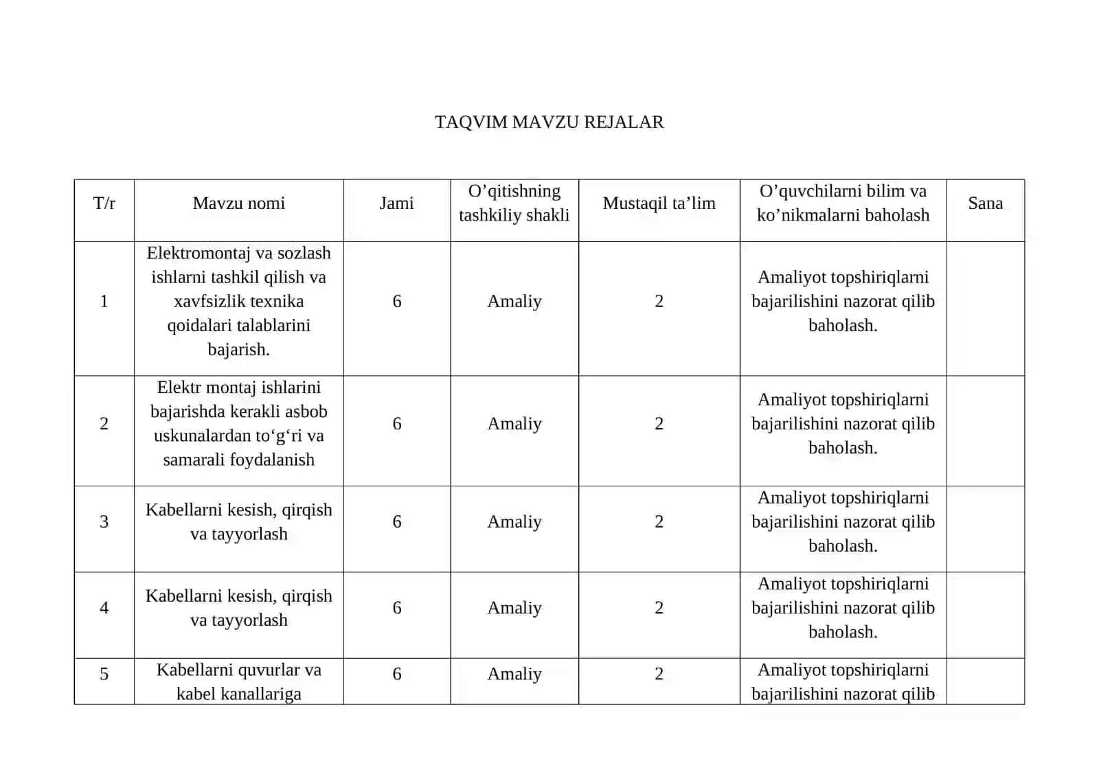 Elektromontaj ishlari o’quv amaliyotidan O’QITISH MATERIALLARI TO’PLAMI 3