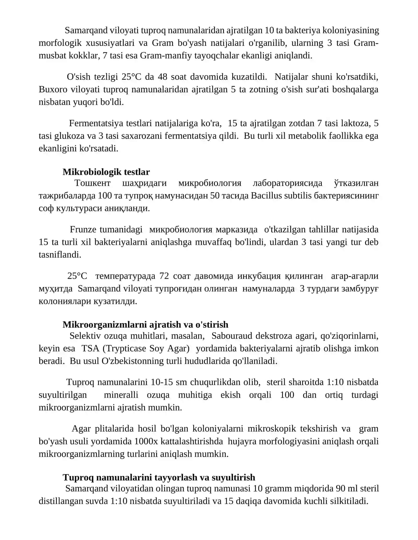 Tuproq mikroorganizmlarining sof kulturasini olish va uni tahlili 3