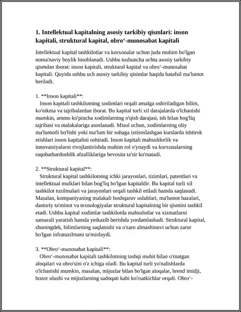 INTELLEKTUAL MULKNI TIJORATLASHTIRISH INTELLEKTUAL KAPITALNING TARKIBIY QISMLARI 3