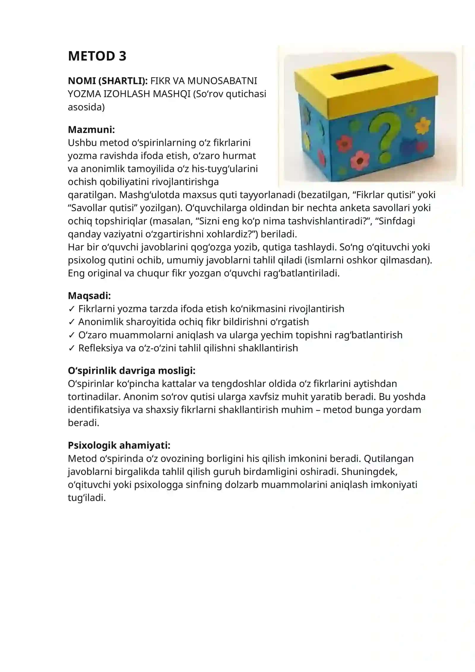 KUZATUVCHANLIK VA XULQ-ATVOR TAHLILI MASHQI 3
