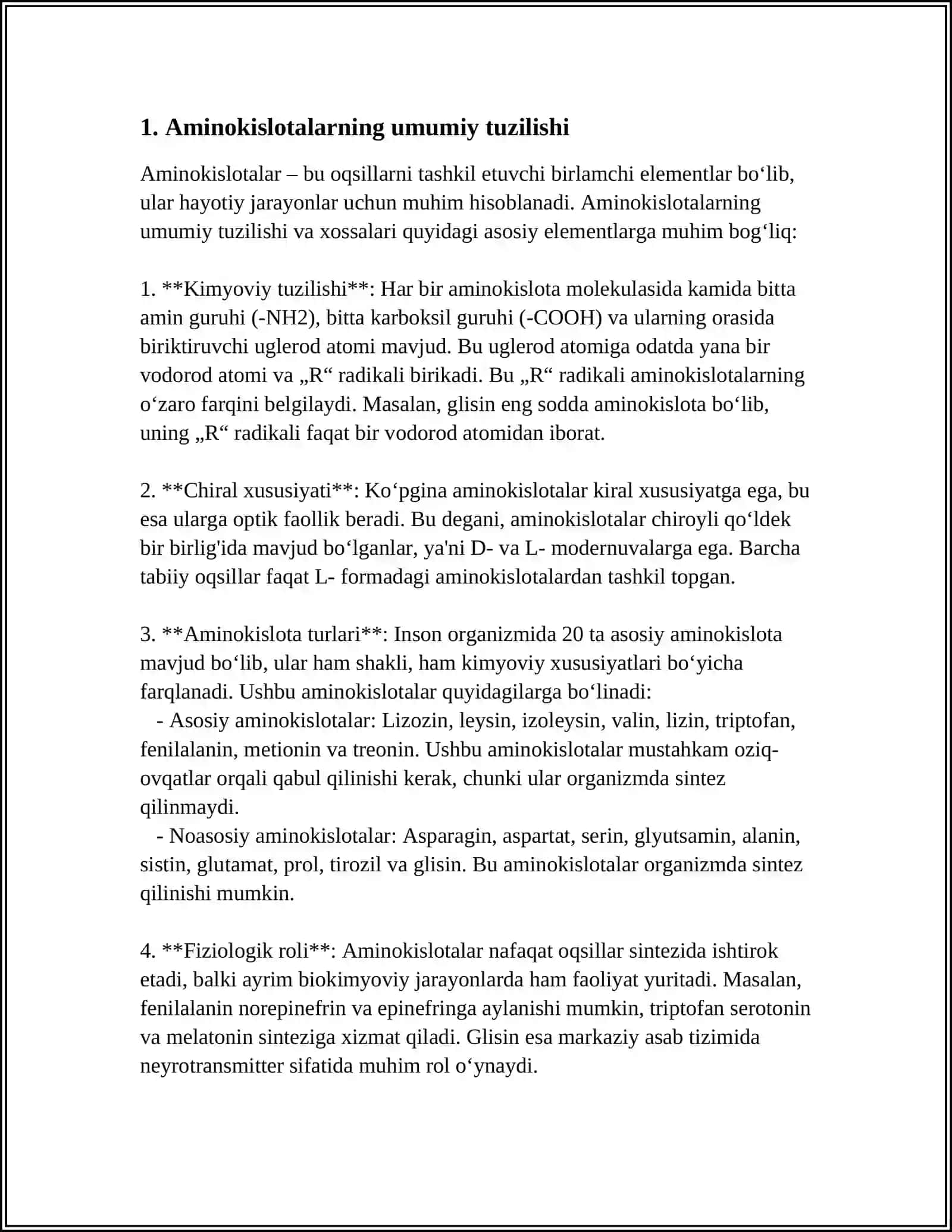 AMINOKISLOTALARNING KIMYOVIY VA BIOLOGIK XOSSALARI 3