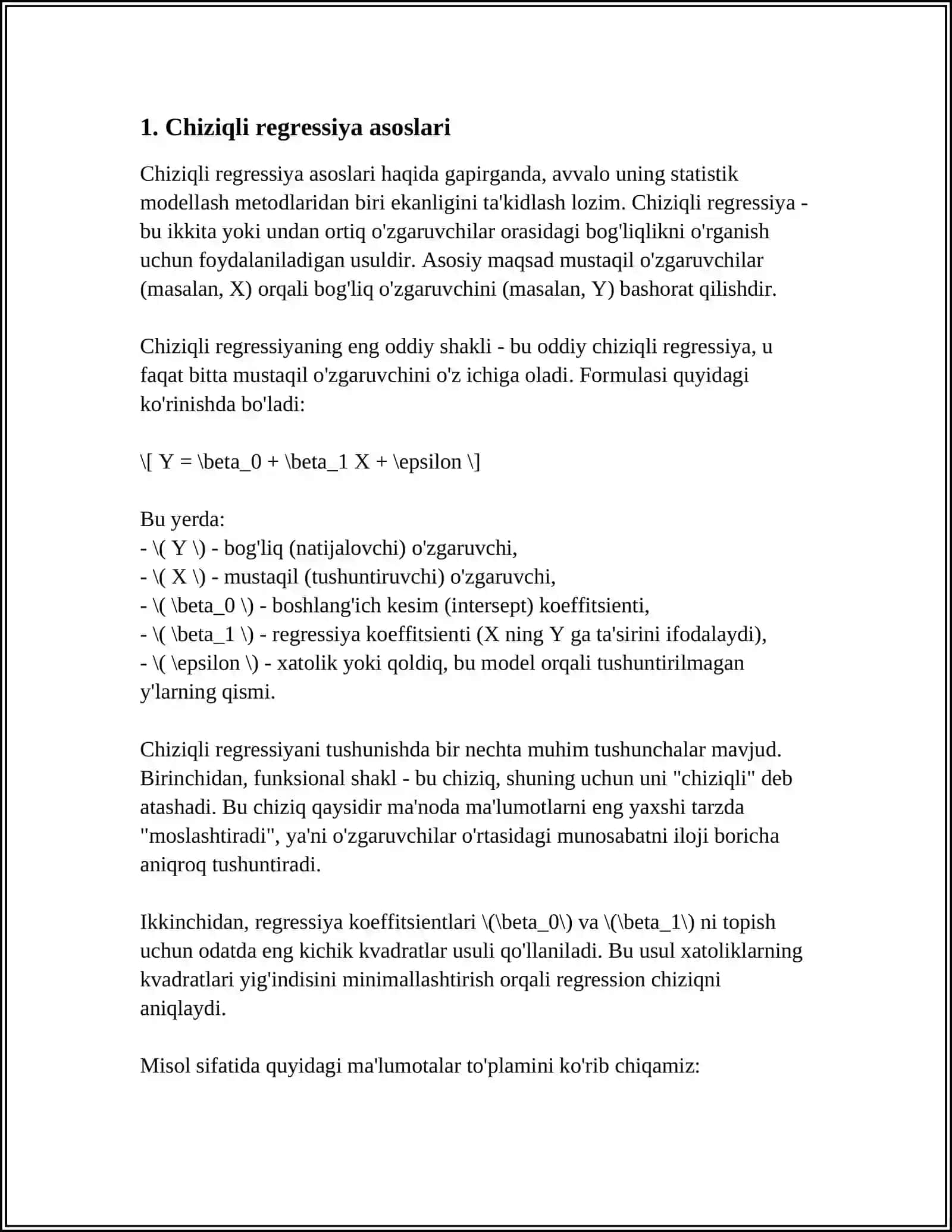 MASHINALI O'QITISHNING CHIZIQLI REGRESSIYA USULLARI 3