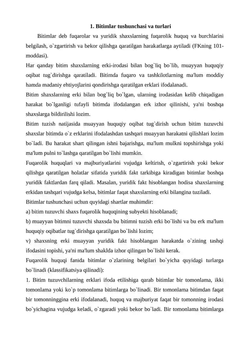 Bitimlar tushunchasi. Turlari va shakli. Bitimlar haqiqiy emasligi 3