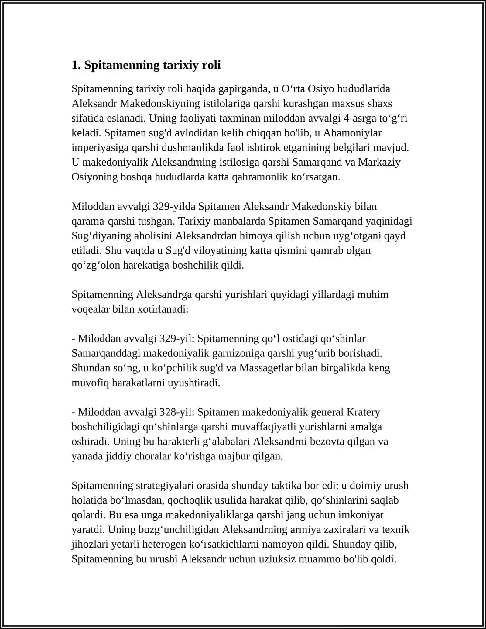 MAMLAKATIMIZ ERKI VA OZODLIGI UCHUN KURASHGAN QAHRAMON SHAXS- SPITAMEN JASORATI 3