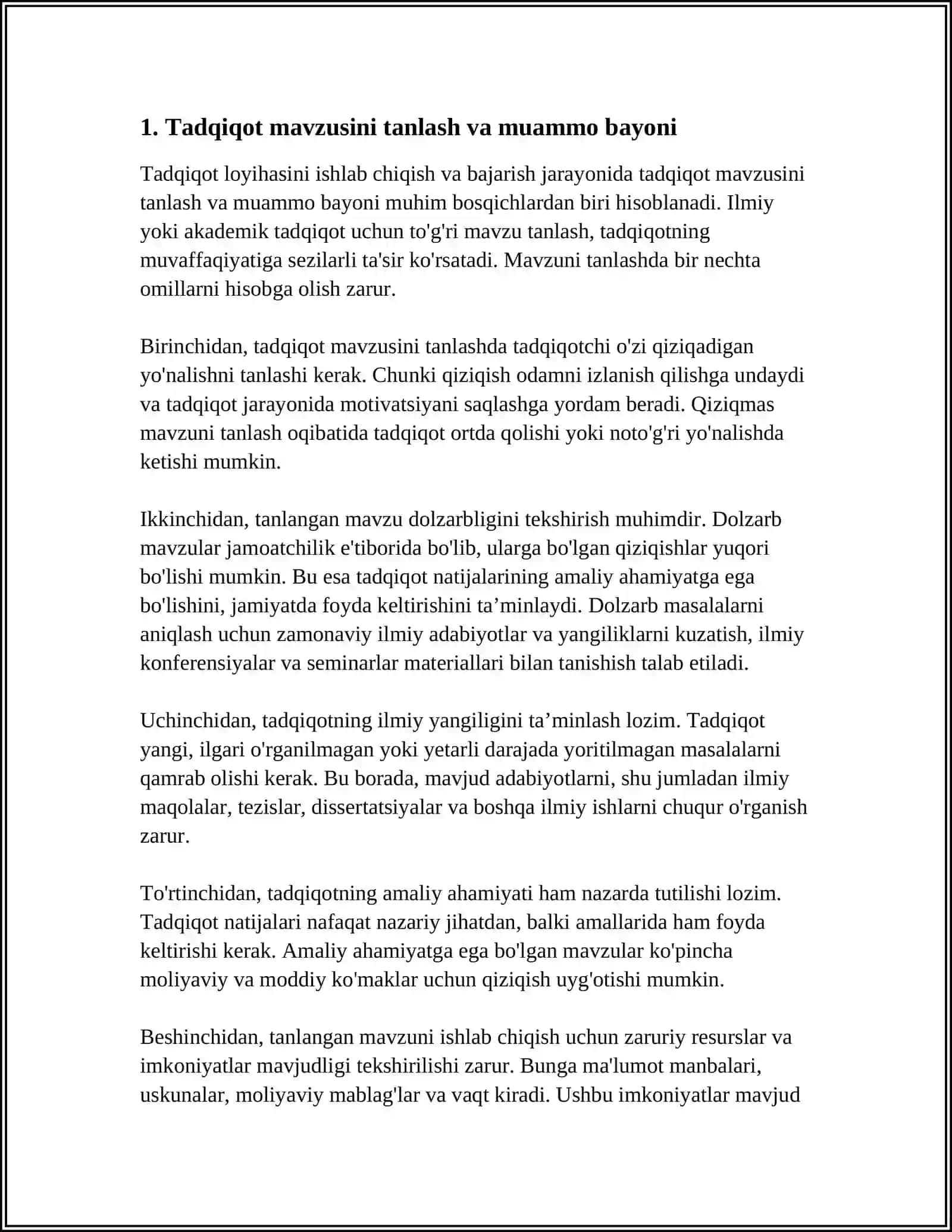 TADQIQOT LOYIHASINI ISHLAB CHIQISH VA BAJARISH: BOSQICHLARI VA TALABLARI 3