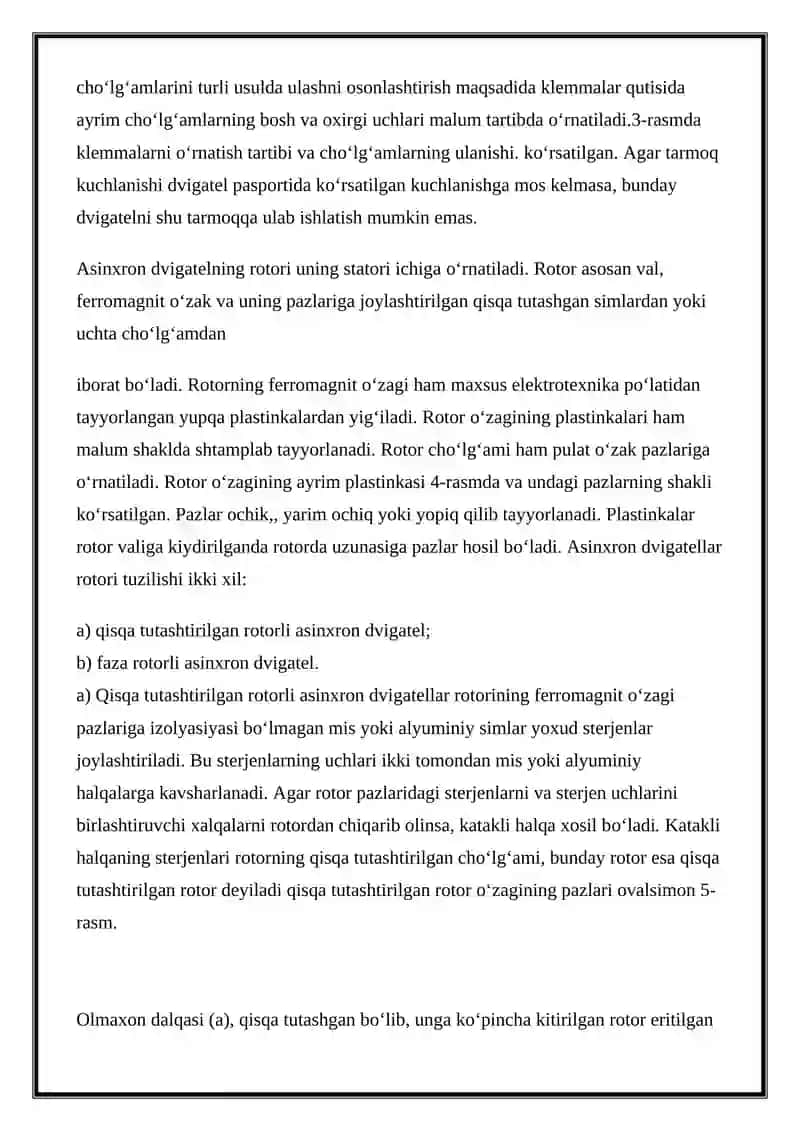 ASINXRON DVIGATELLAR TUZILISHI VA ISHLASH PRINSIPINI O’RGANISH 3