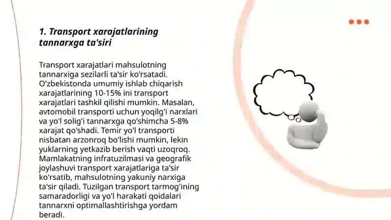 Logistika va transport xarajatlarining texnika tannarxiga tasiri 3