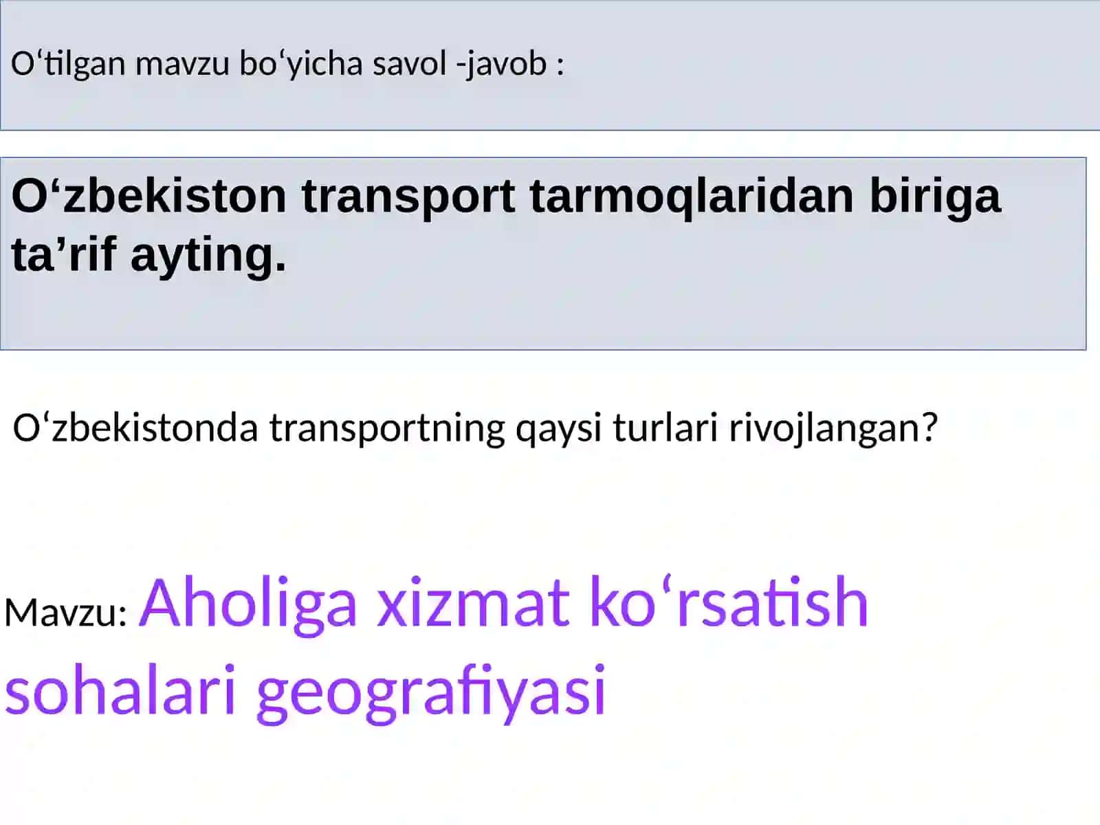 Aholiga xizmat ko'rsatish sohalari geografiyasi 3