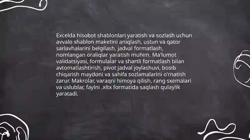 Excelda hisobot shablonlari tayyorlash 3