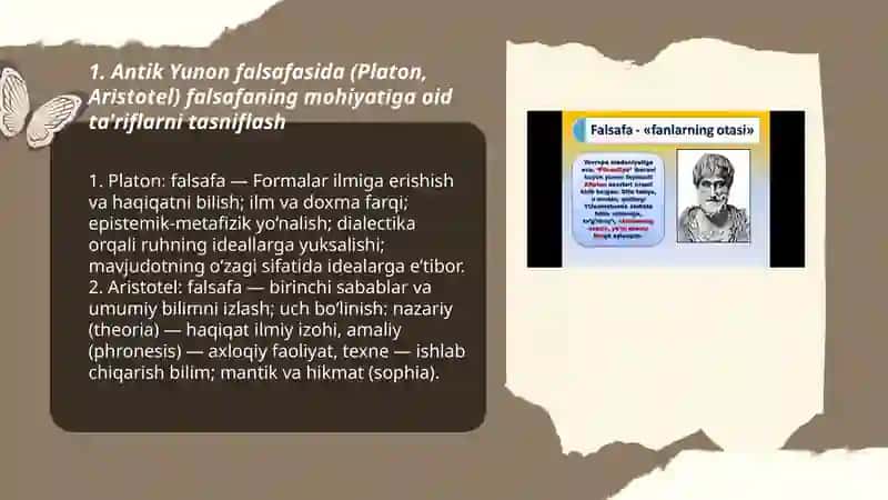 Falsafaning mohiyatiga oid Sharq va G'arb mutafakkirlari ta'riflarini tasniflash 3