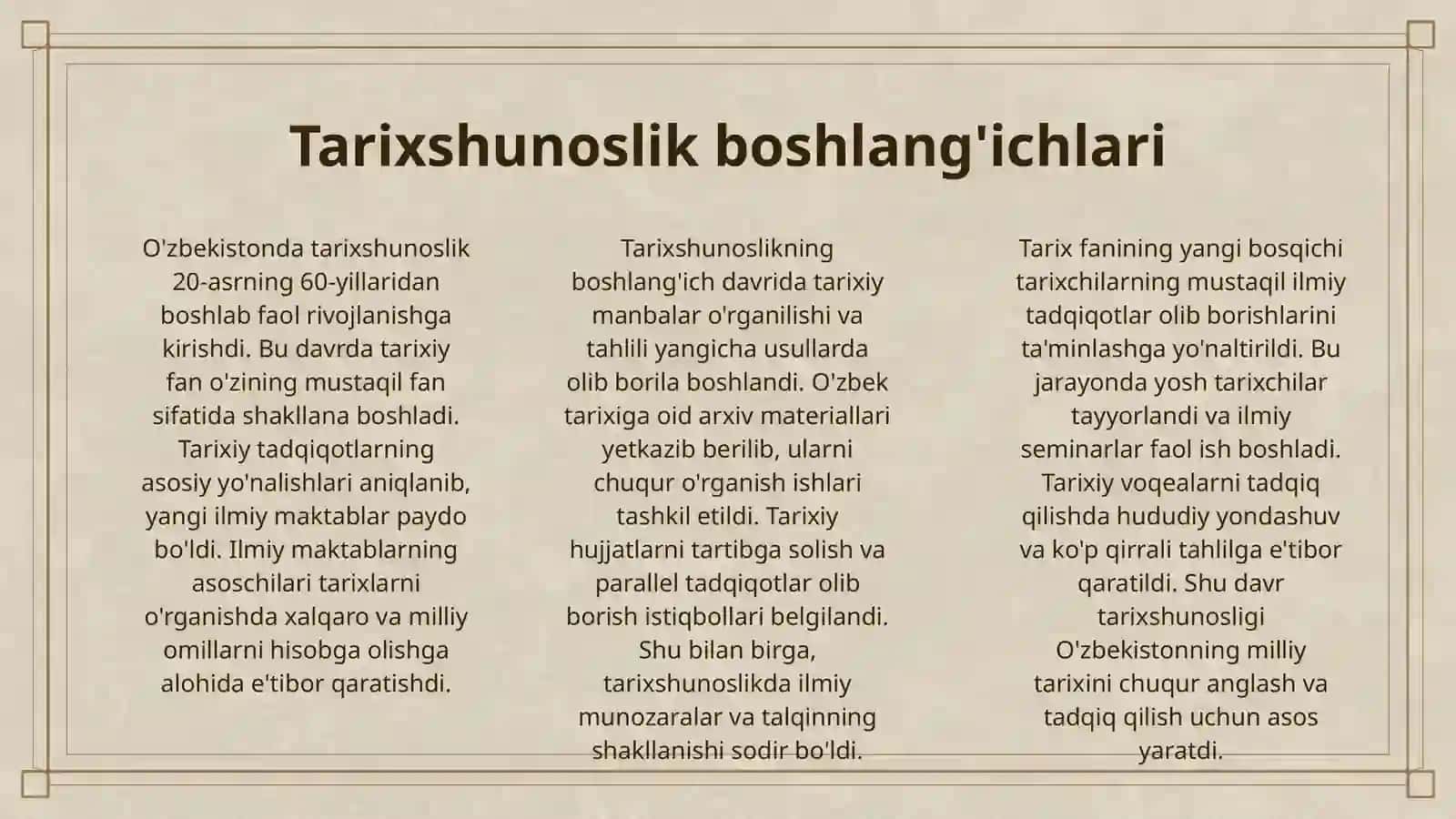 O'ZBEKISTONDA TARIX FANI TARIXSHUNOSLIGI ( 20-ASRNING 60-80-YILLARIDA) 3