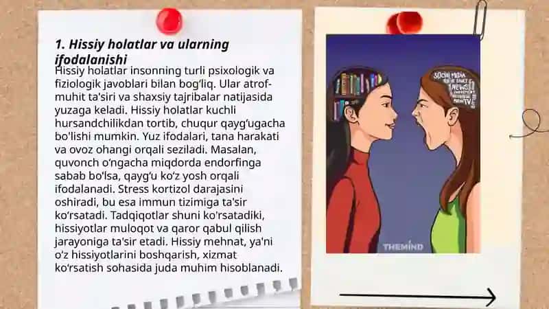 Hissiy holatlarning ifodalanishi, hislarni kechirish shakllari. Emotsional holatlarning turlari 3