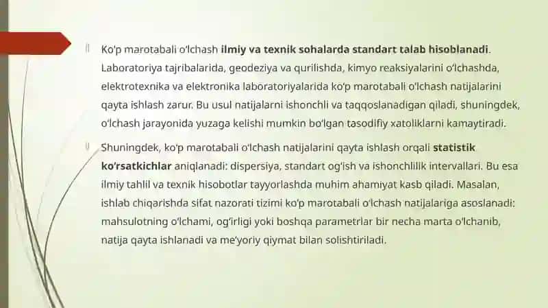 Ko‘p marotabali o‘lchash natijalarini qayta ishlash 3