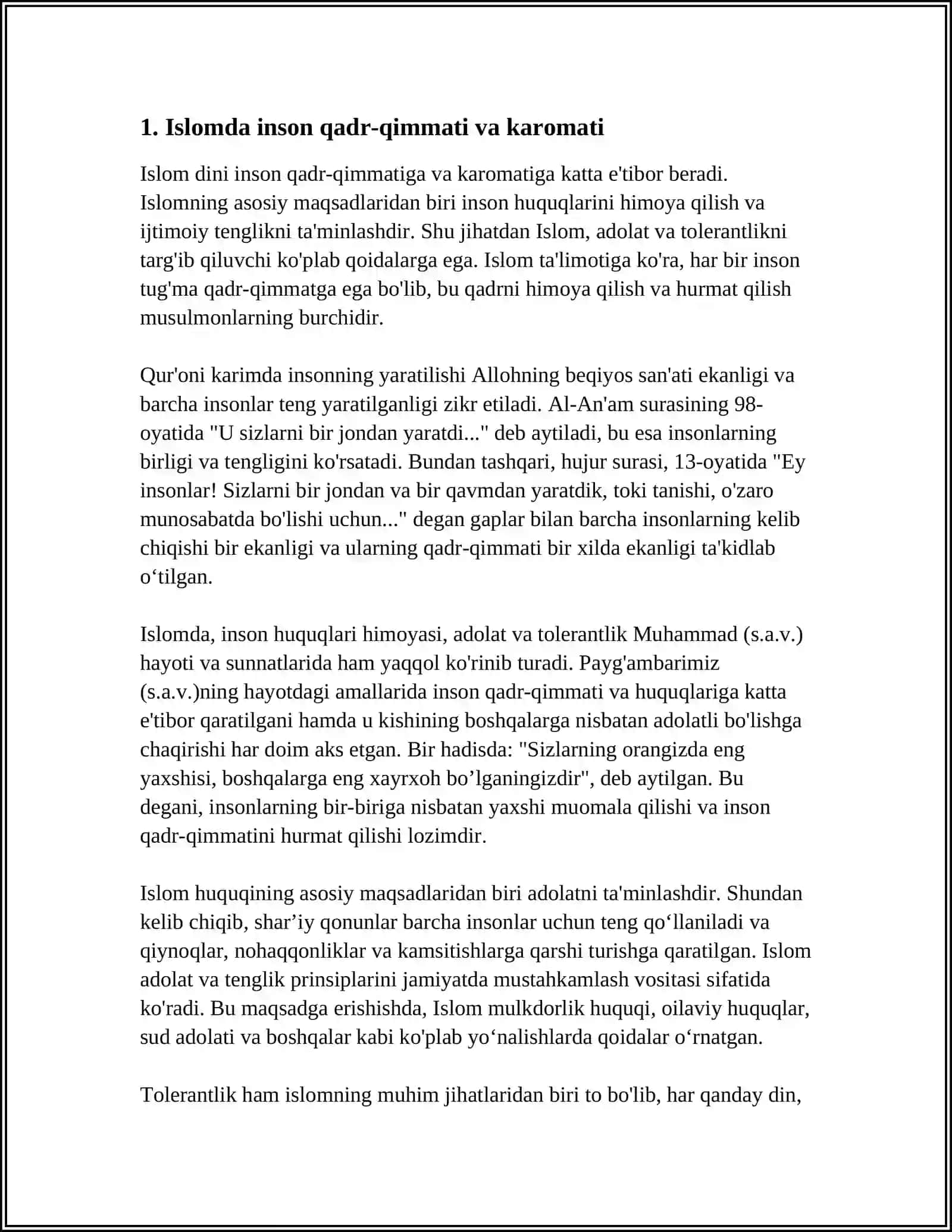 ISLOMDA INSON HUQUQLARI HIMOYASI, IJTIMOIY TENGLIK, ADOLAT VA TOLERANTLIK 3