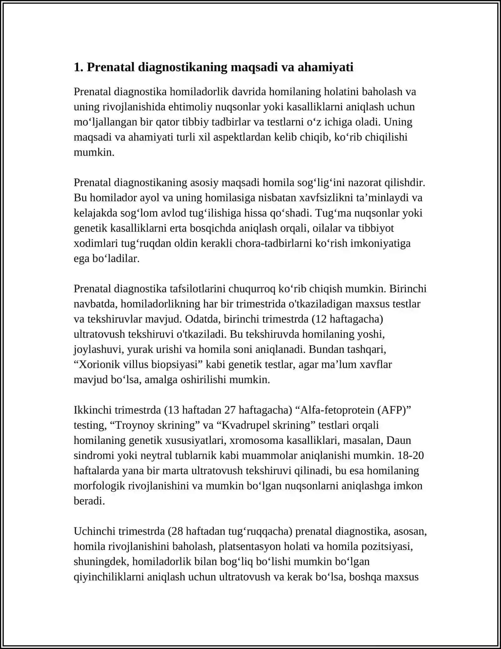 TIBBIY GENETIK MASLAHAT. PRENATAL DIAGNOSTIKA 3