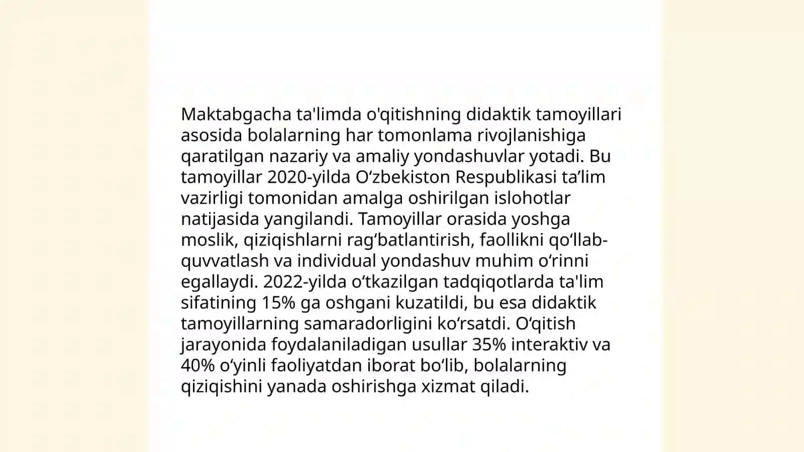 Maktabgacha ta'lim turkum fanlarni o'qitish tamoyillari 3