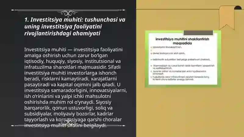 Investitsiya faoliyatini rivojlantirishda investitsiya muhutining oʻrni 3