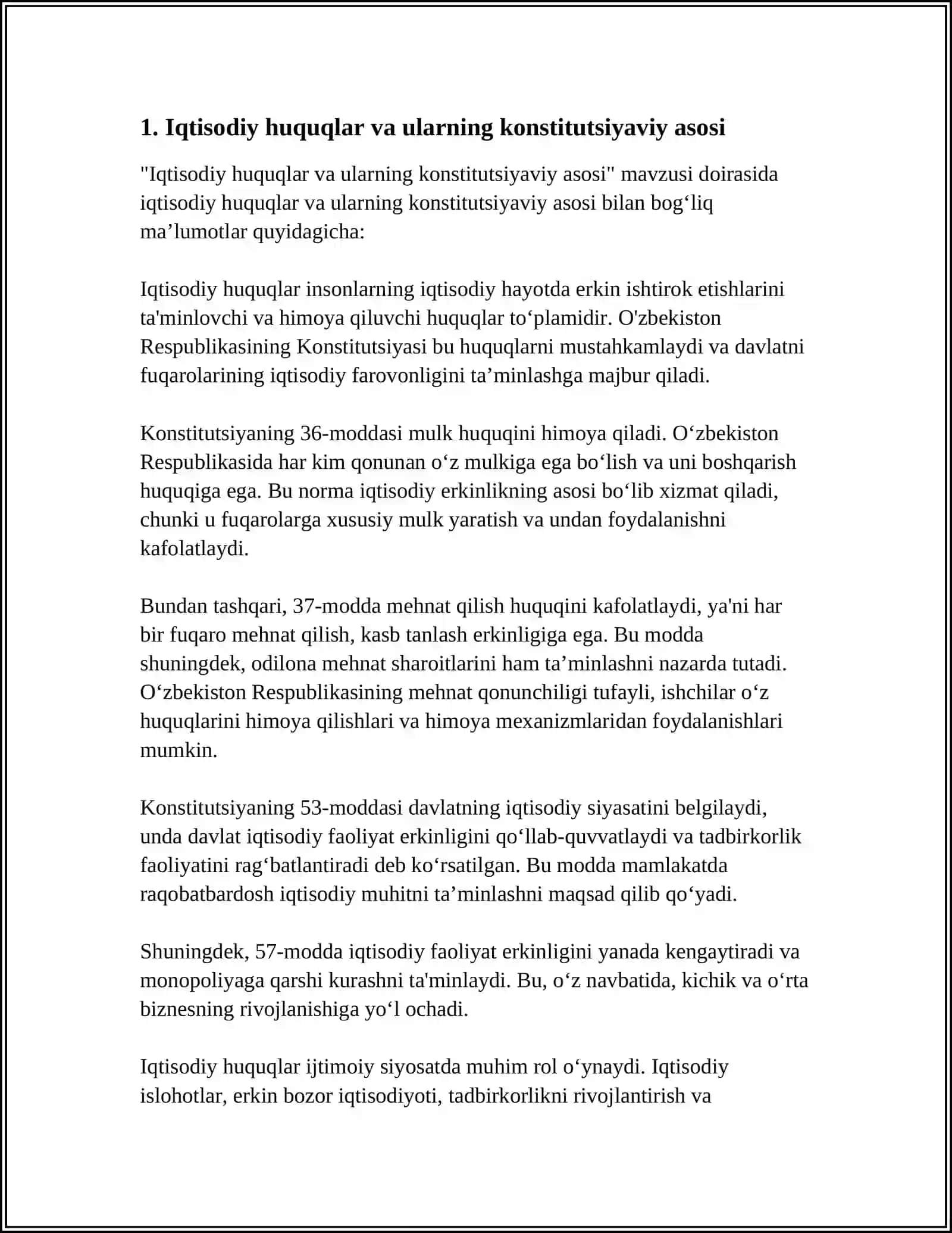 IQTISODIY, IJTIMOIY, MADANIY VA EKOLOGIK HUQUQLARNING KONSTITUTSIYAVIY ASOSLARI 3