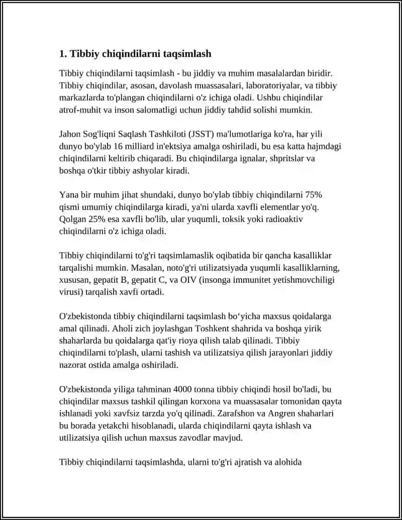 REFERAT Mavzu: TIBBİY CHIQINDILARNI YIG‘ISH TURLARI 3
