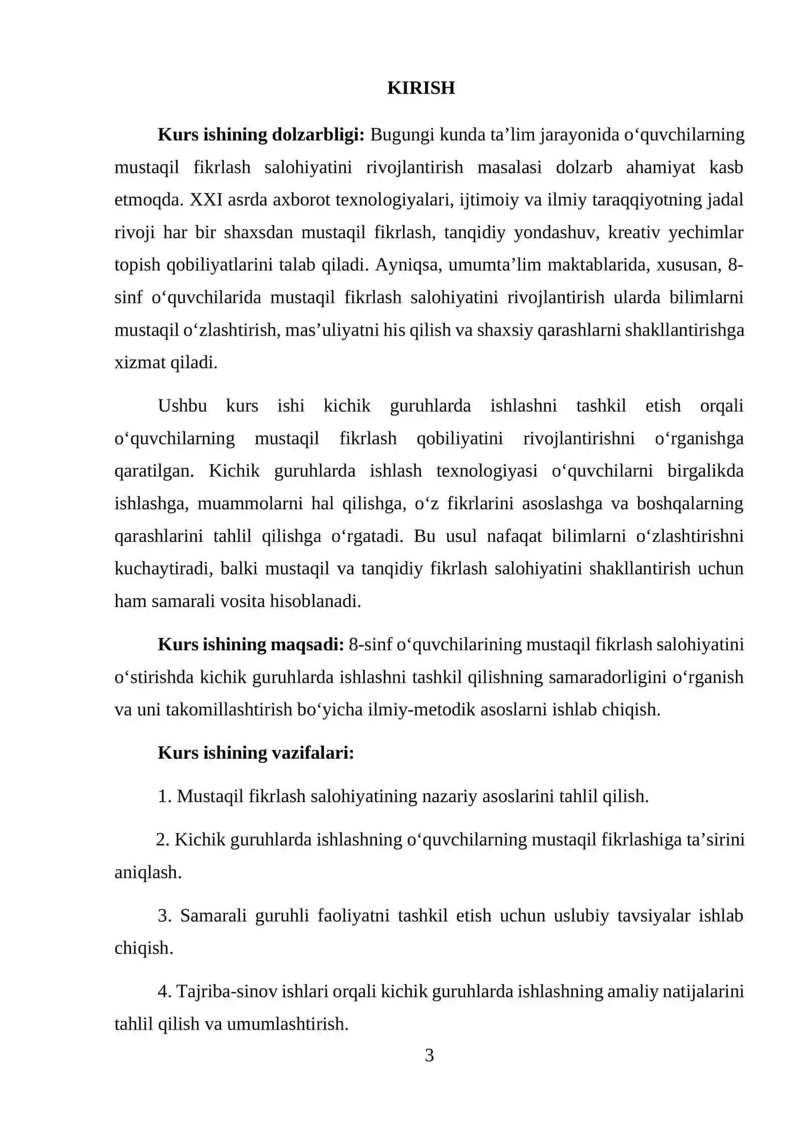 8-SINF O‘QUVCHILARINING MUSTAQIL FIKRLASH SALOHIYATINI O‘STIRISHDA KICHIK GURUHLARDA ISHLASHNI TASHKIL QILISH 3