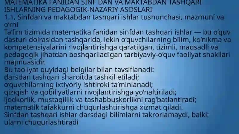 Matematika fanidan va maktabdan tashqari ishlarni tashkil qilish 3