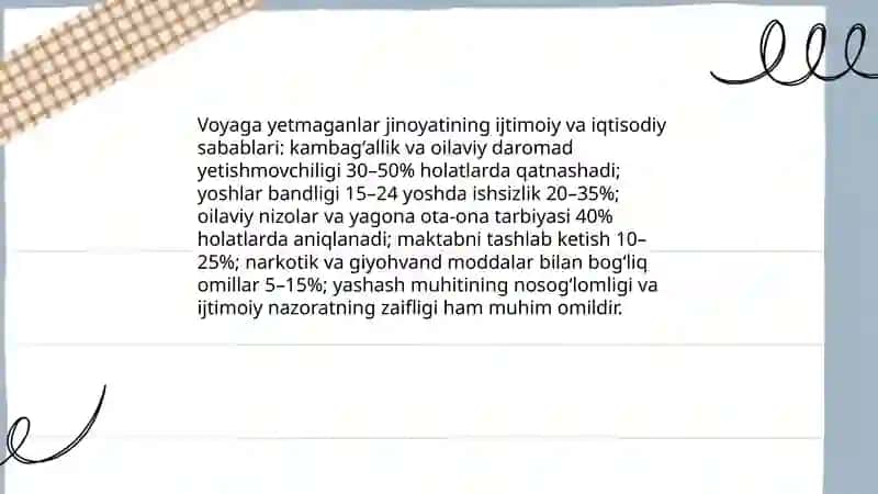 Voyaga yetmaganlar jinoyatining ijtimoiy va iqtisodiy sabablari 3