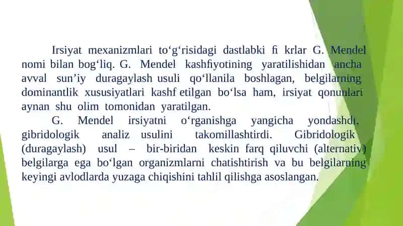 IRSIYATNING UMUMIY QONUNIYATLARI MENDELNING IRSIYAT QONUNLARI VA ULARNING MOHIYATI 3