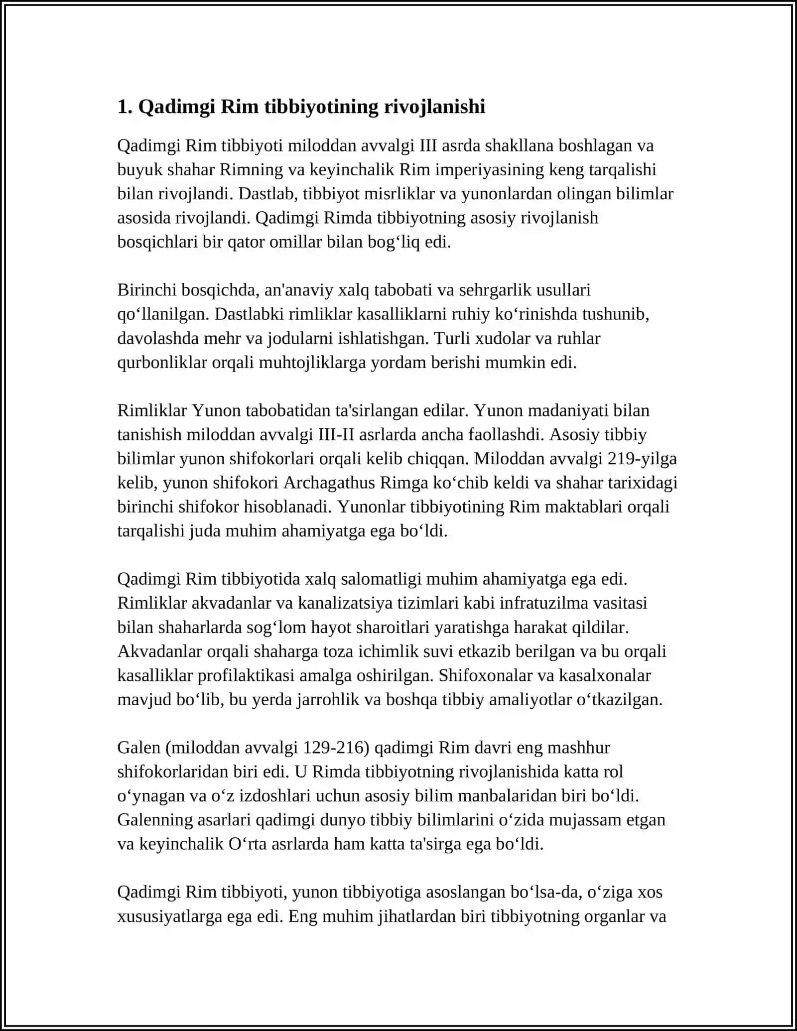 QADIMGI RIM TABIBLARI.O'RTA ASRLARDA RIM TABIBLARI.TABIBLAR FAOLIYATI 3