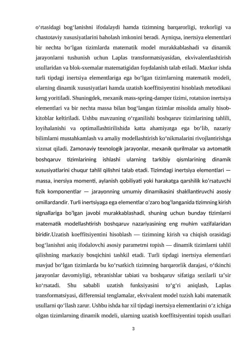 Inertsiya Elementlari Ega Tizimlarda Uzatish Koeffitsiyentini Hisoblash 3