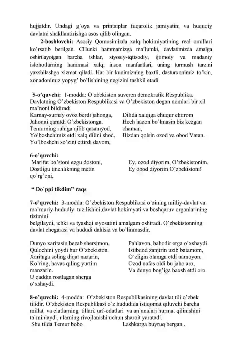 8-dekabr O'zbekiston Respublikasi konstitutsiya kuni tadbir senariysi 3