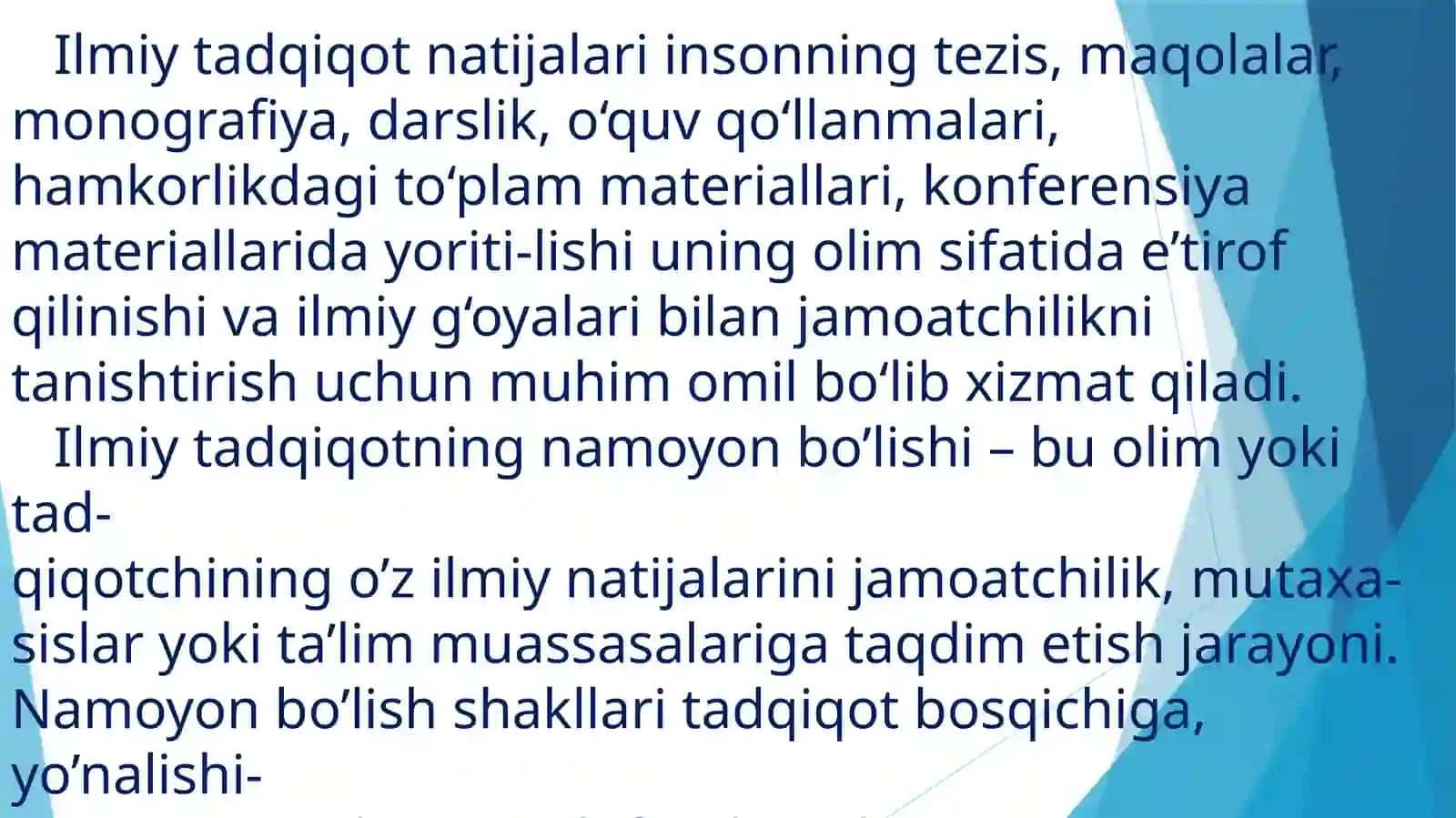 Ilmiy tadqiqotning namoyon bo’lishi. Ilmiy maqolaning tuzilishi. Tezis va doklad 3