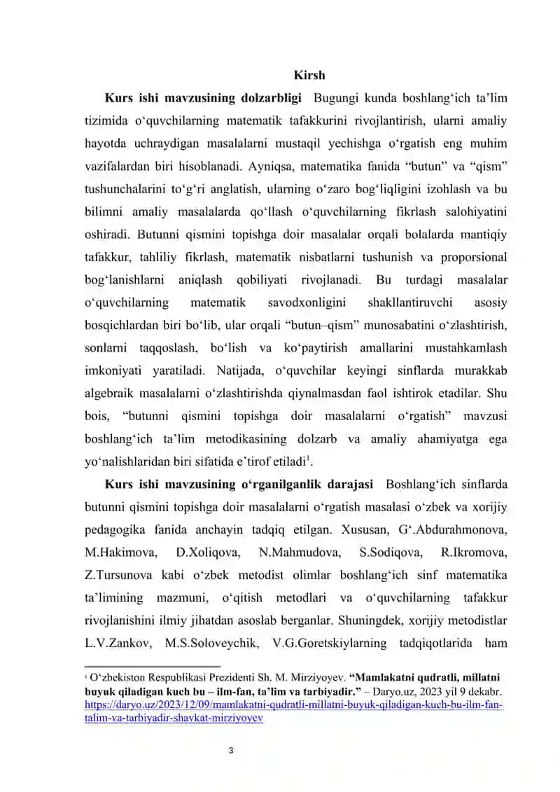 O‘quvchilarni boshlang‘ich sinflarda butunni qismini topishga doir masalalar yechishga o‘rgatish 3