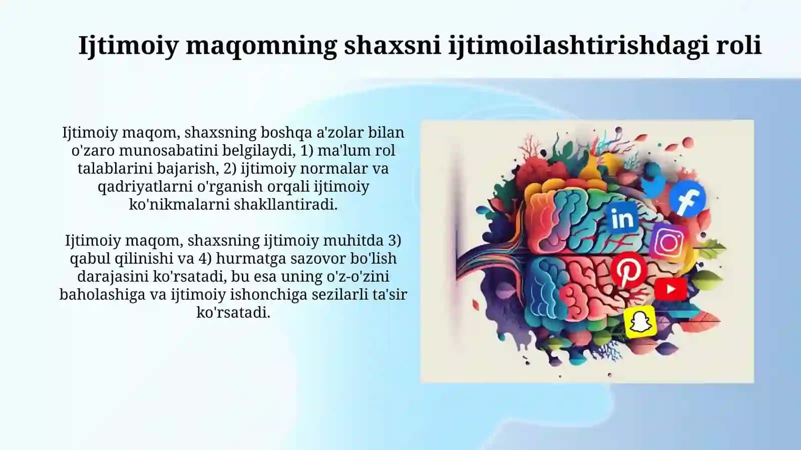 Shaxs ijtimoiylashuvida ijtimoiy status va ijtimoiy xulq-atvorni oʻrni 3