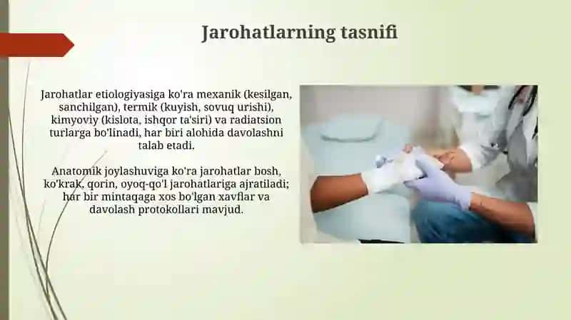 Jarohatlar klassifikatsiyasi.Birinchi yordam kôrsatish 3