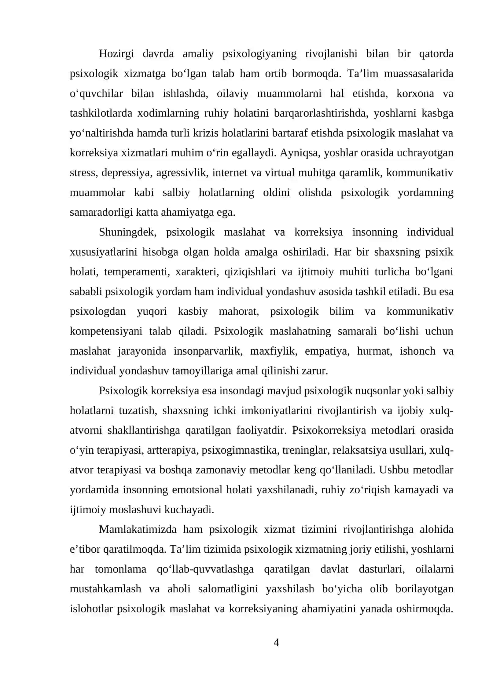 PSIXOLOGIK MASLAHAT VA KORREKSIYANING MAQSAD, VAZIFALARI, TAMOYILLARI VA ULARNING AMALIY PSIXOLOGIYA STRUKTURASIDAGI O‘RNI 3