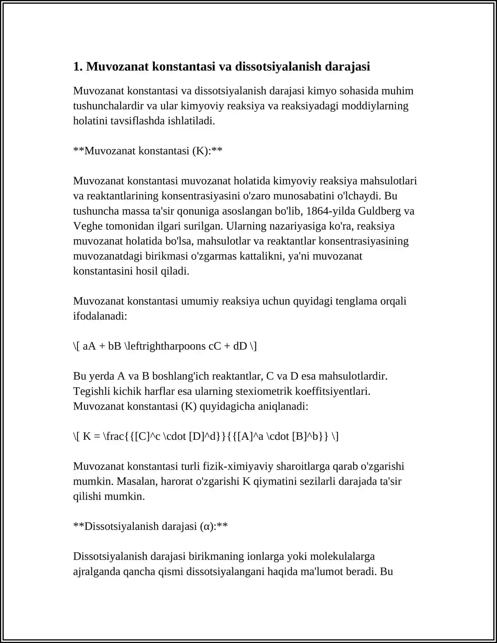 MUVOZANAT KONSTANTASINING DISSOTSIYALANISH DARAJASI ORQALI IFODALANISHI 3