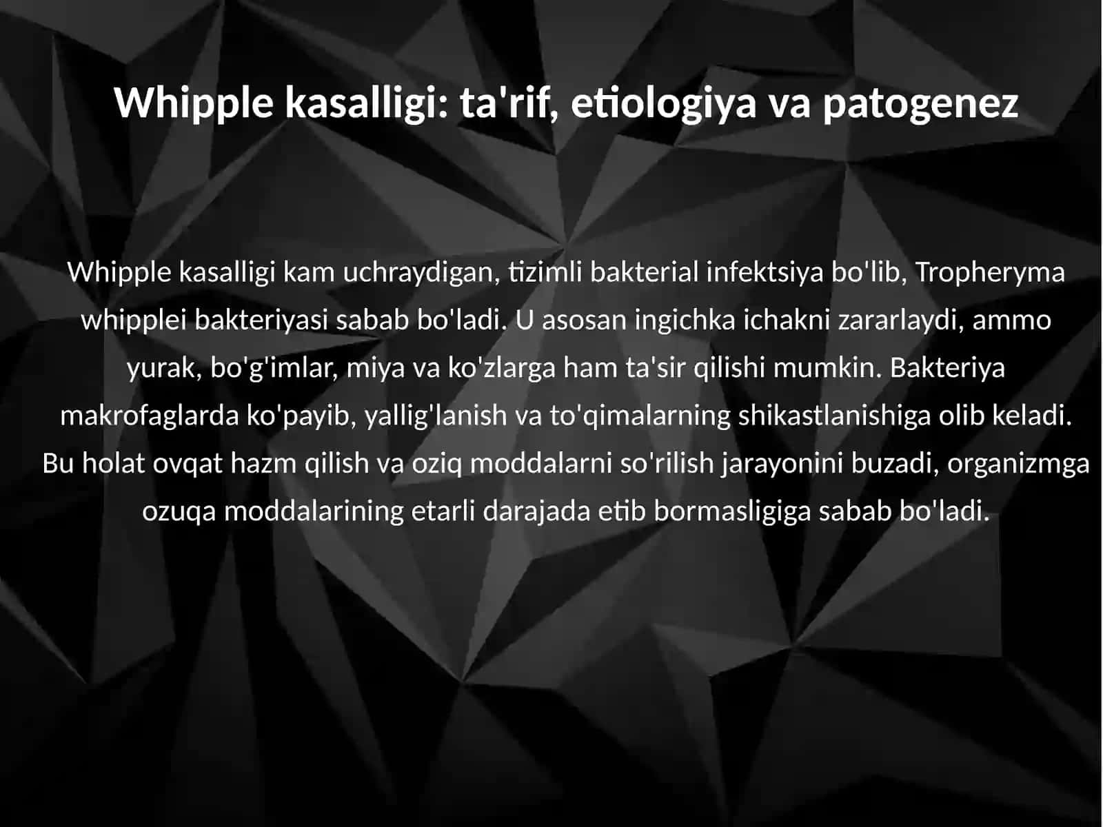 Whipple kasalligi. Ichak ta'sirlanish sindromi 3