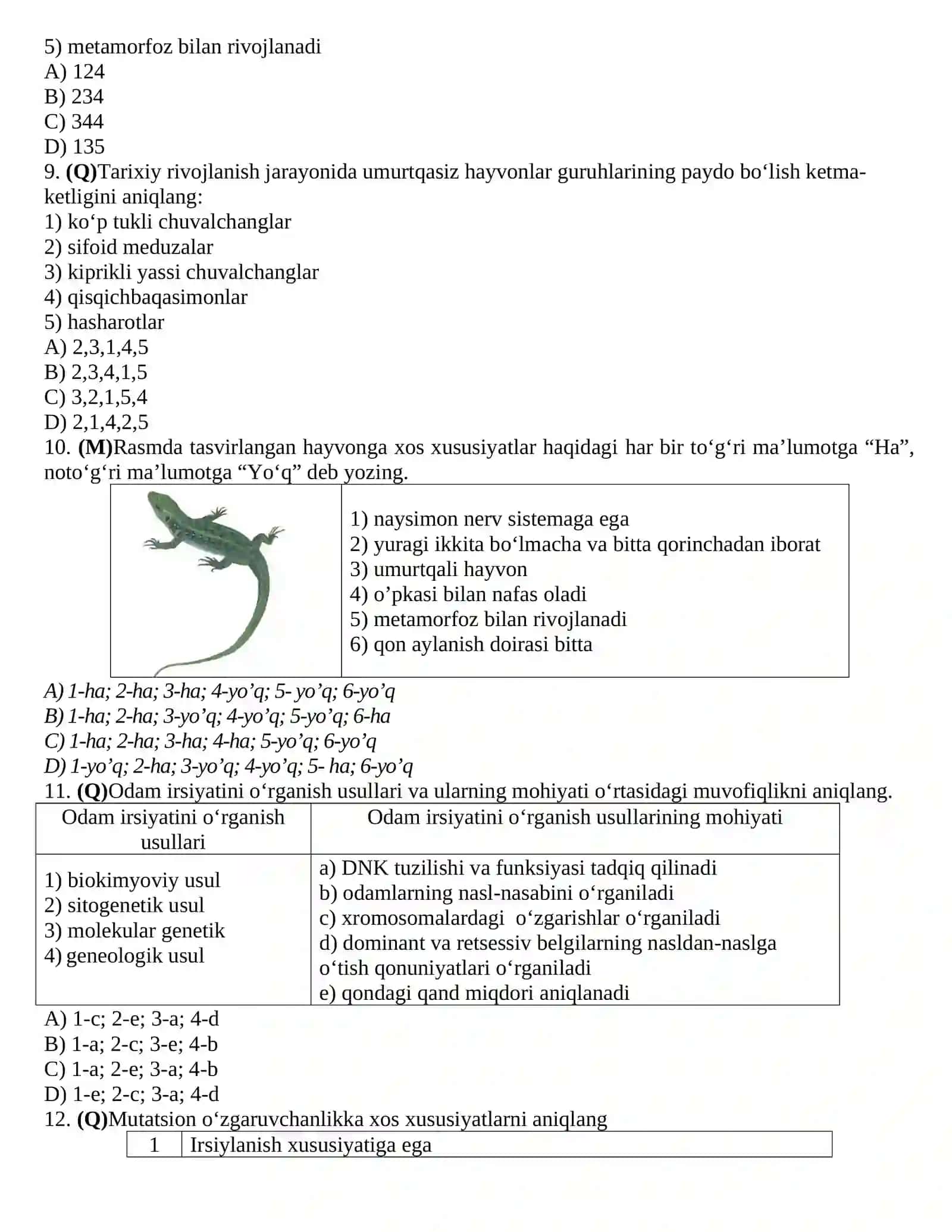 Biologiya 11 sinf 1-variant 3