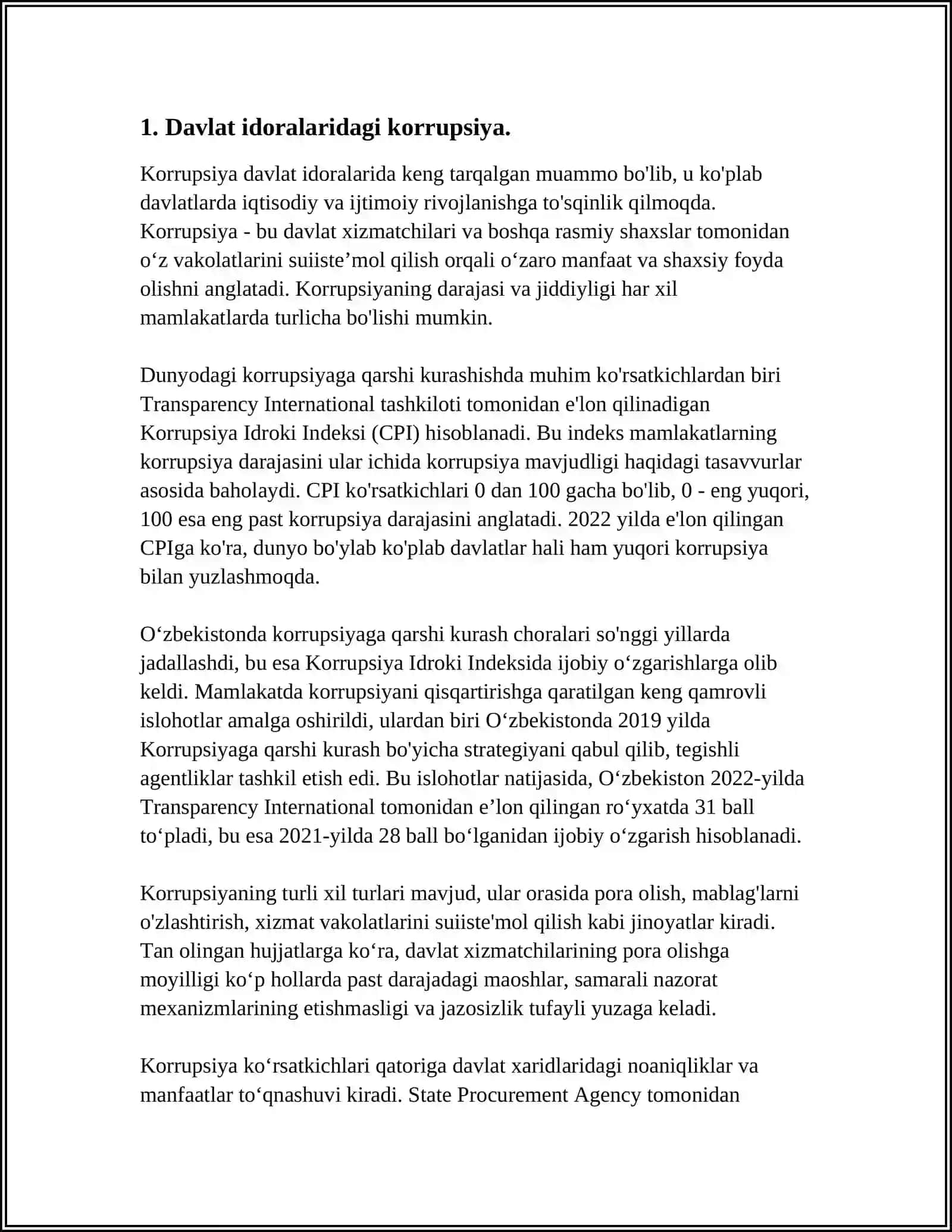 KORRUPSIYANING KÒRINISHLARI.KORRUPSIYANI KELTIRIP CHIQARUVCHI SUNIY TÒSIQLAR 3