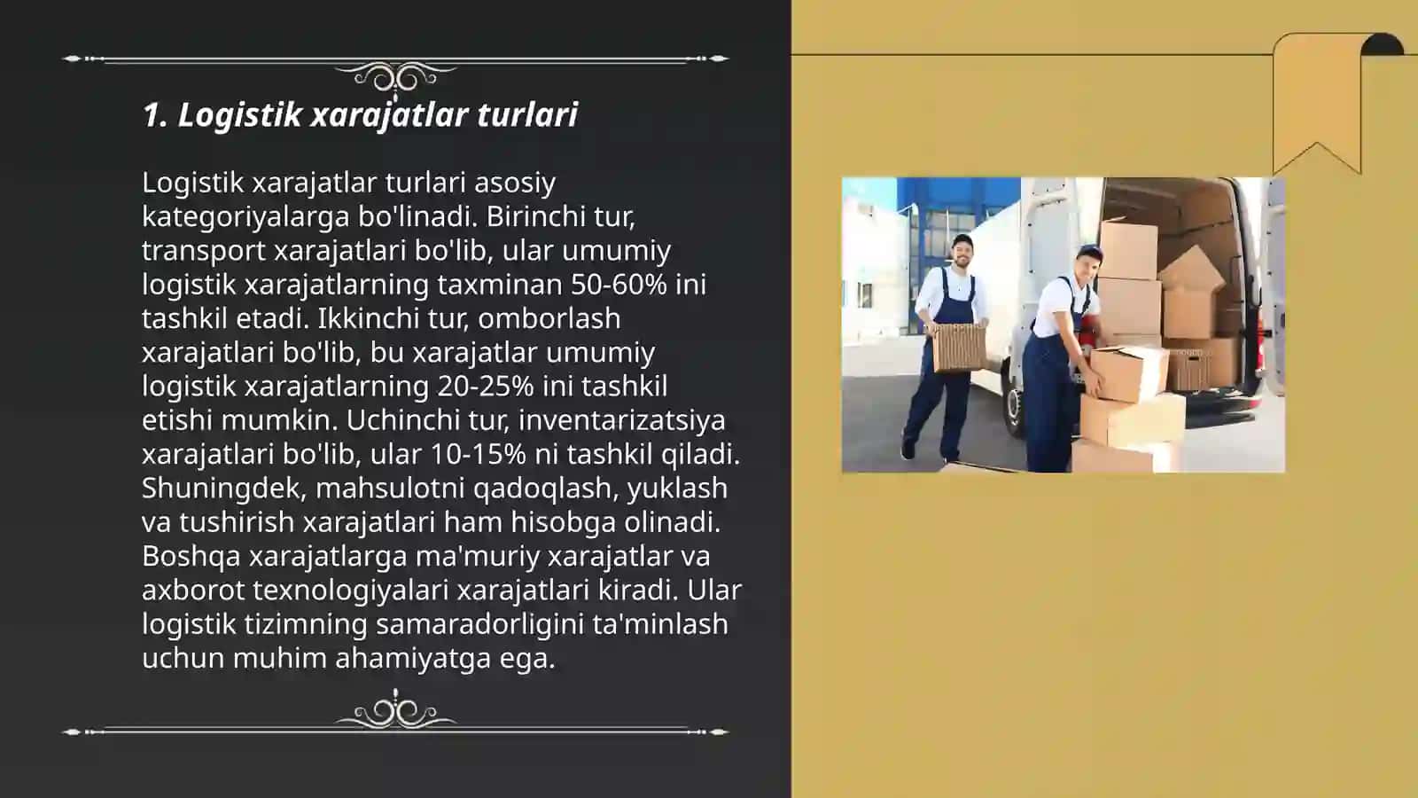 Korxonaning logistik xarajatlari logistik operatsiyalari va ularga ta'sir etuvchi omillar 3