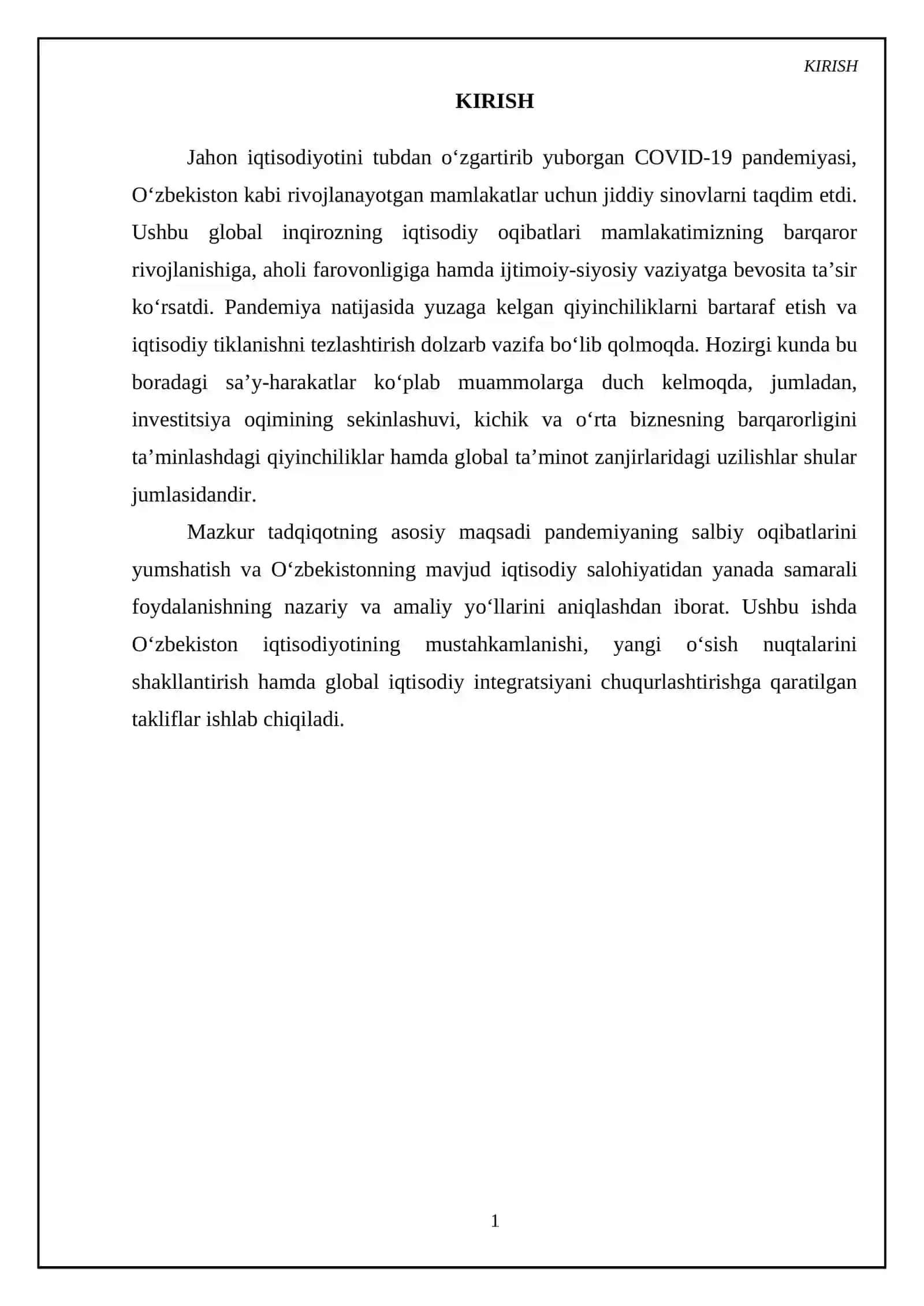 Pandemiya oqibatlari va O’zbekiston iqtisodiy salohiyati 3