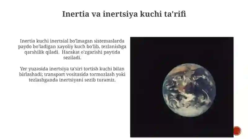 Inertia va inertsiya kuchi ta'rifi 3