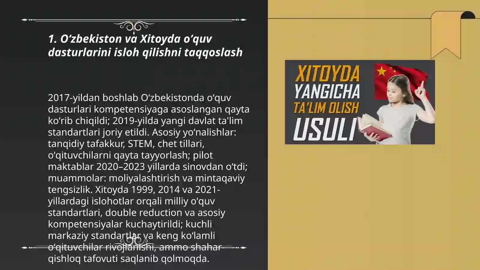 Ta'limdagi islohotlar va Xitoy solishtir 3