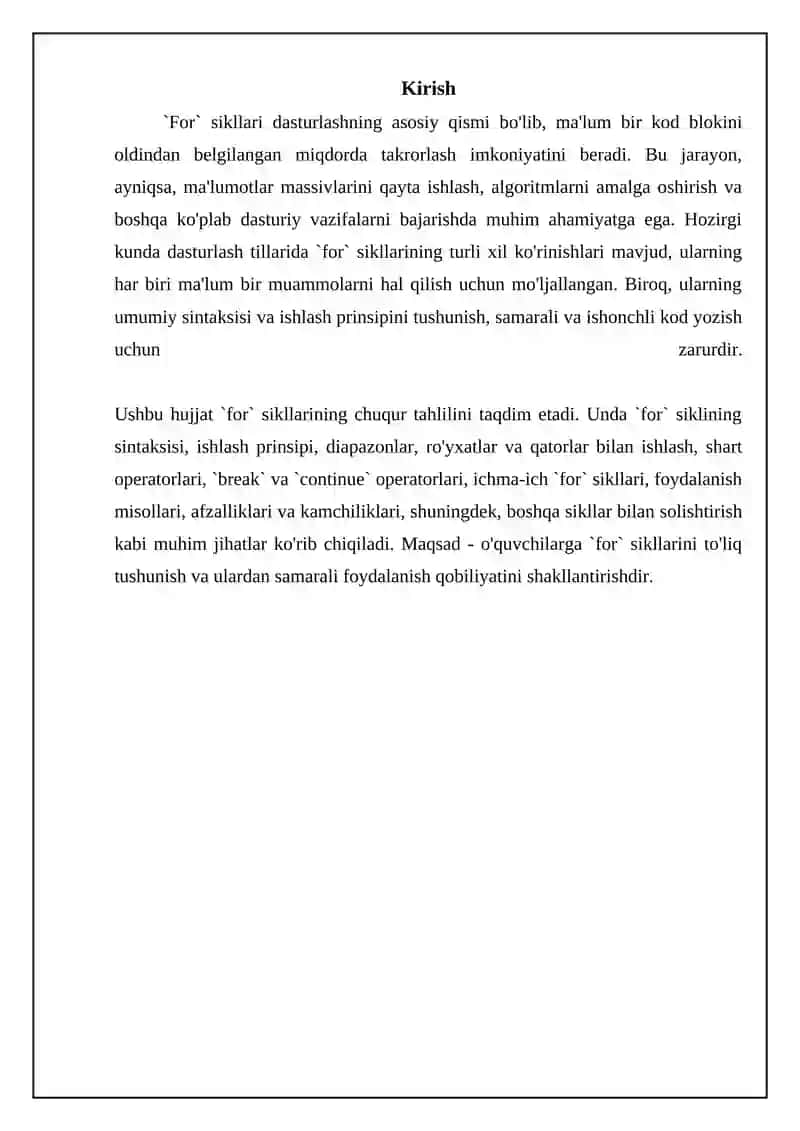 For operatori (aniq takrorlar) 3